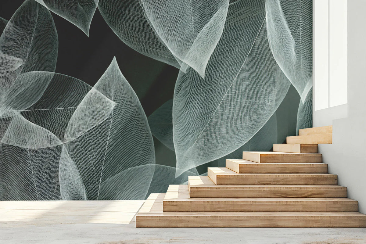 Abstract White Skeleton Leaf Mural Minimalist Monochrome Botanical Wallpaper Mural Wallpaper - pure wallpaper artwork