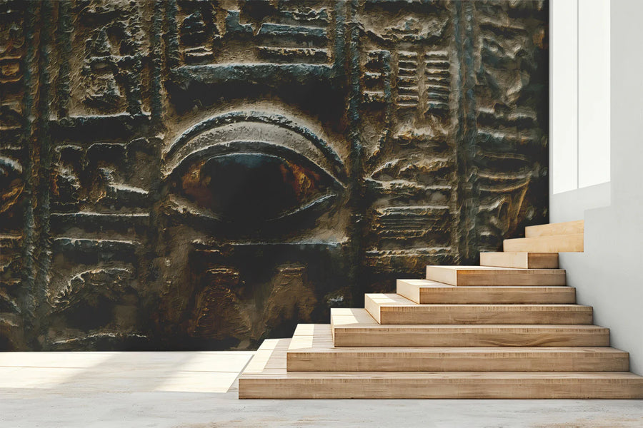 Ancient Egyptian Stone Hieroglyph Mural Wallpaper — Textured Relief Mural Wallpaper