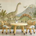 Watercolor Prehistoric Dinosaur Mural — Earthy Nursery Wallpaper Mural Wallpaper - pure wallpaper artwork