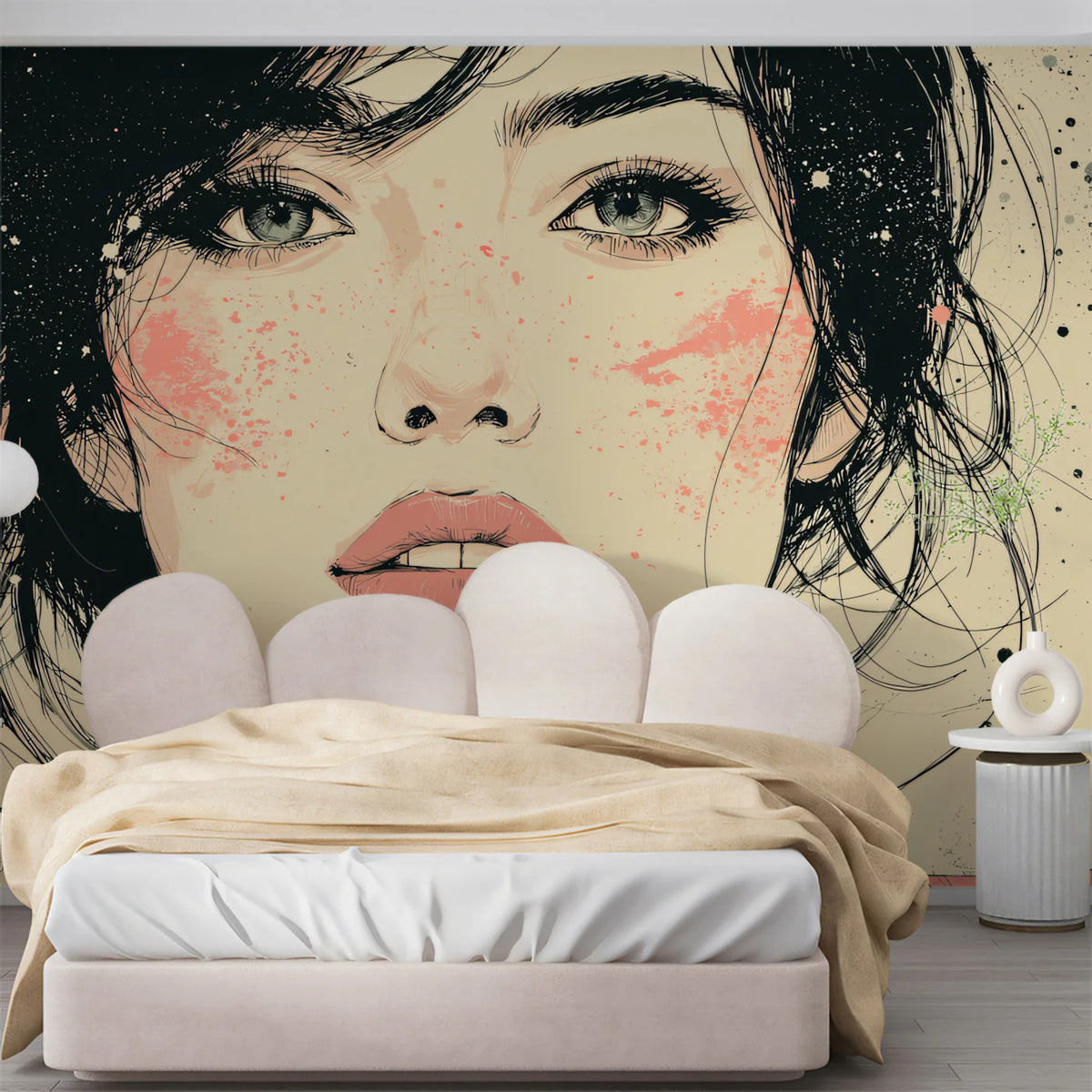 Expressive Portrait Sketch Mural Wallpaper — Artistic Ink Splatter Mural Wallpaper - pure wallpaper artwork