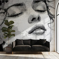 Abstract Ink Sketch Portrait Mural Wallpaper — Artistic Monochrome Mural Wallpaper - pure wallpaper artwork