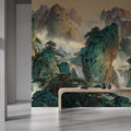 Emerald Mountain Peaks Mural Wallpaper — Traditional Zen Landscape Mural Wallpaper - pure wallpaper artwork