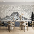 Stained Glass Alpine Peak Mural — Monochrome Mosaic Landscape Mural Wallpaper - pure wallpaper artwork