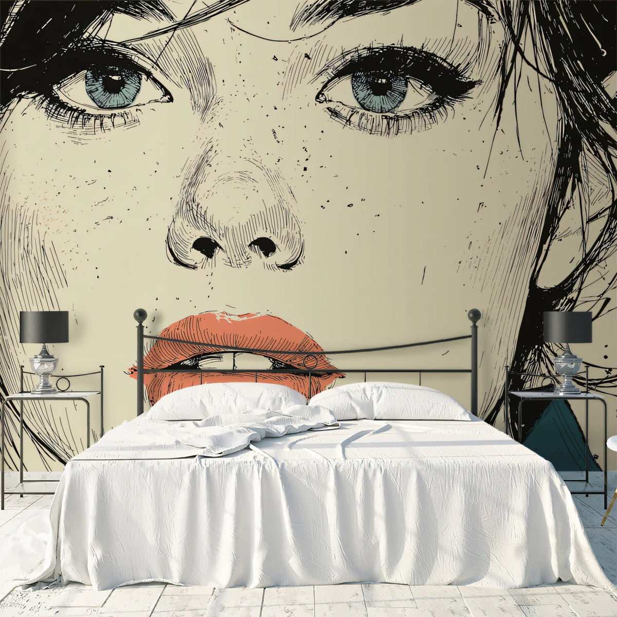 Minimalist Female Portrait Mural Wallpaper in Ink Sketch Style Mural Wallpaper - pure wallpaper artwork