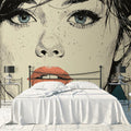 Minimalist Female Portrait Mural Wallpaper in Ink Sketch Style Mural Wallpaper - pure wallpaper artwork
