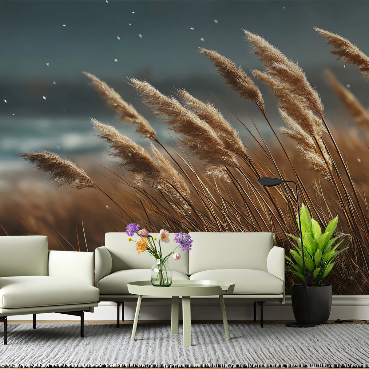 Coastal Reed Grass Mural Wallpaper — Soft Windswept Nature Design Mural Wallpaper - pure wallpaper artwork