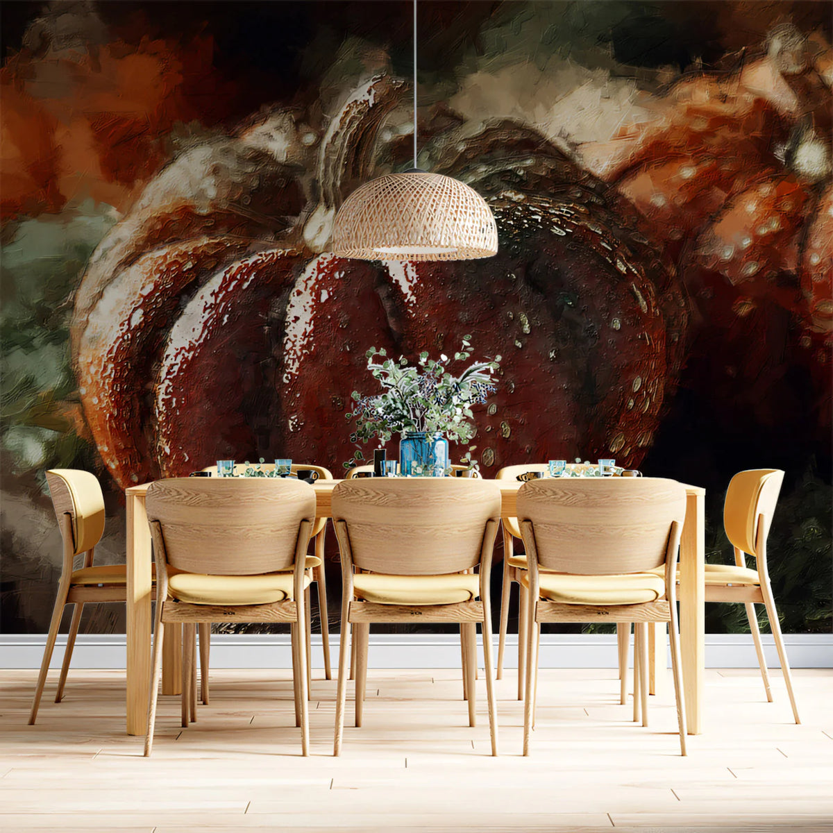 Rustic Harvest Pumpkin Mural Wallpaper — Oil Painting Style Mural Wallpaper - pure wallpaper artwork