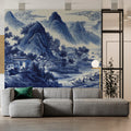 Cobalt Blue Chinoiserie Landscape Mural Wallpaper - pure wallpaper artwork