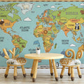 Illustrated World Map Kids Mural Wallpaper — Friendly Cartography Mural Wallpaper - pure wallpaper artwork