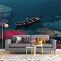 Floating Lily Pad and Boat Mural Wallpaper — Impressionist Garden Mural Wallpaper - pure wallpaper artwork