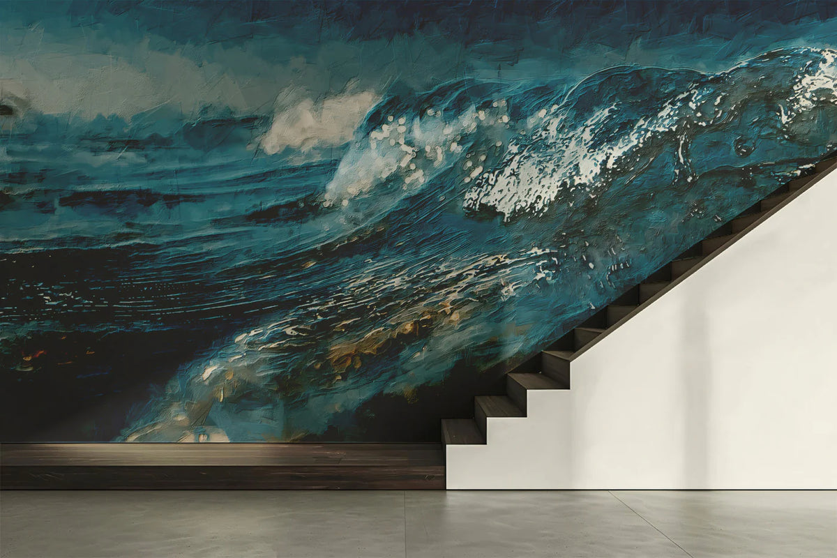 Crashing Ocean Wave Mural Wallpaper — Impressionistic Marine Art Mural Wallpaper - pure wallpaper artwork