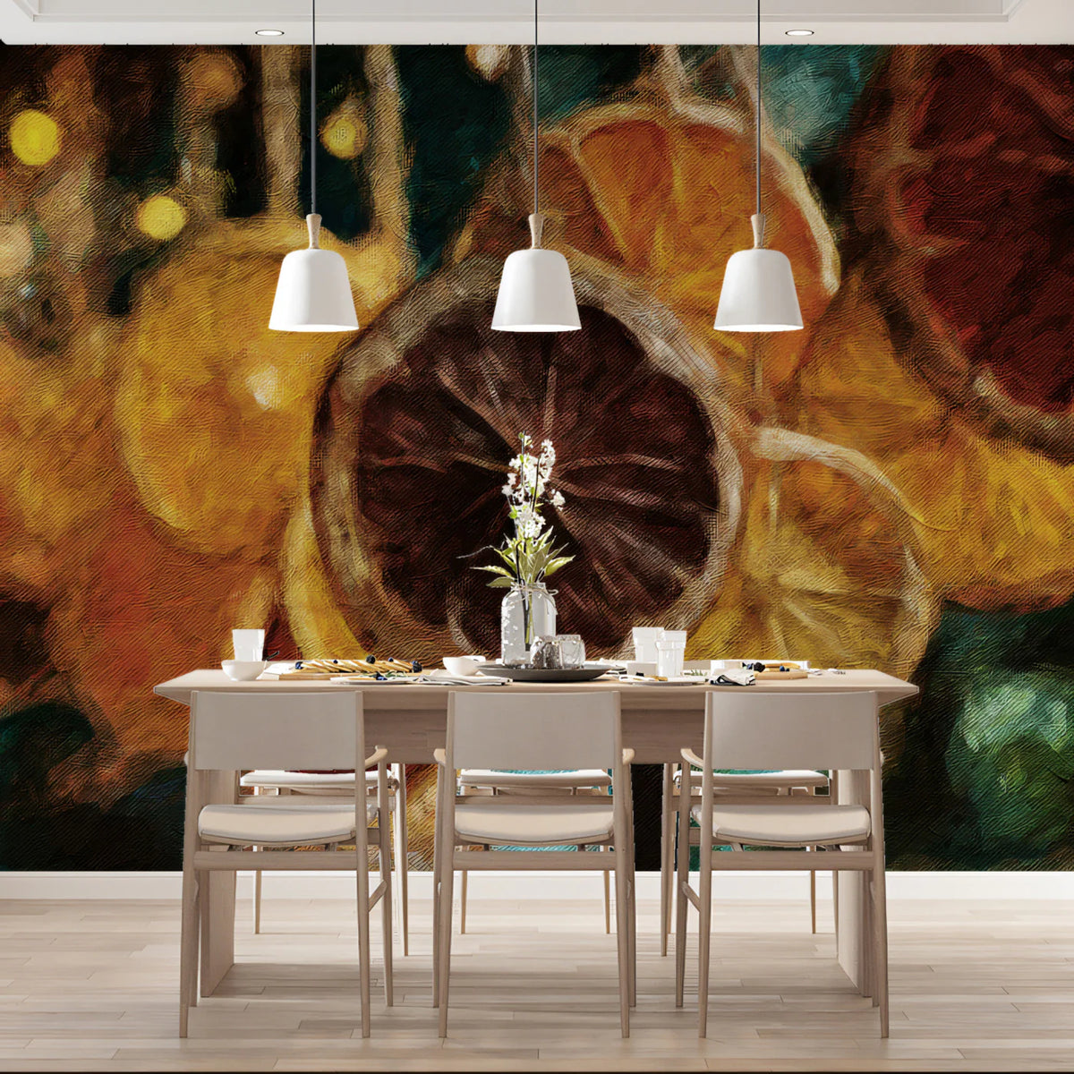 Rustic Dried Citrus Mural Wallpaper — Painterly Warmth Mural Wallpaper - pure wallpaper artwork
