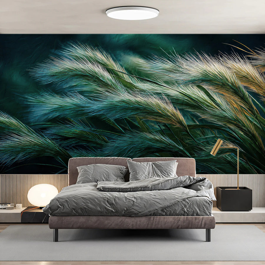 Emerald Grass Oil Painting Mural — Impressionistic Nature Wall Decor Mural Wallpaper