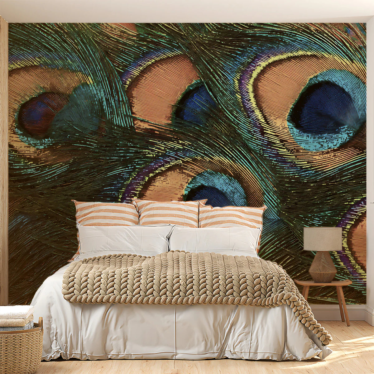 Macro Peacock Feather Mural Wallpaper — Luxurious Nature Pattern Mural Wallpaper - pure wallpaper artwork
