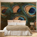 Macro Peacock Feather Mural Wallpaper — Luxurious Nature Pattern Mural Wallpaper - pure wallpaper artwork