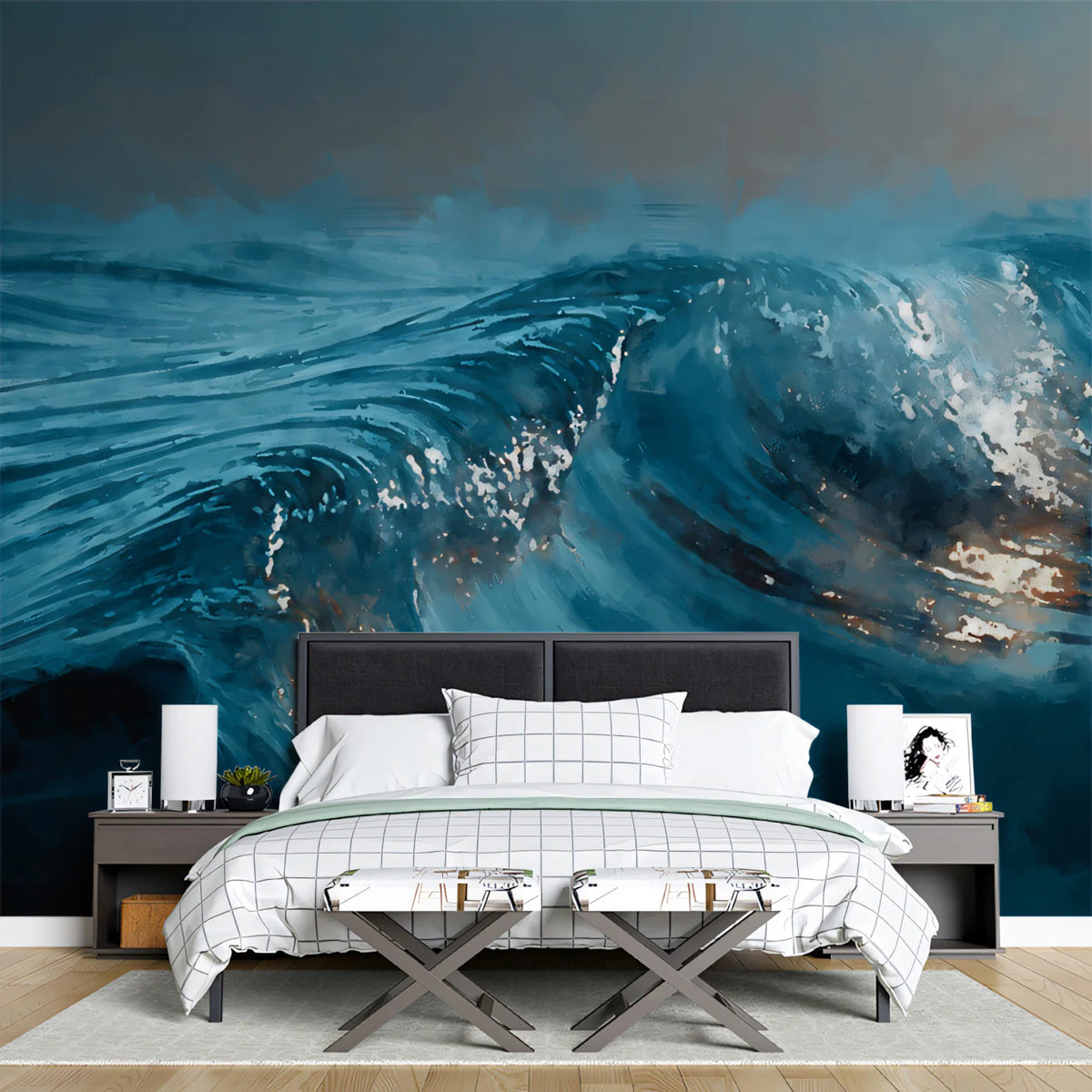 Crashing Ocean Wave Mural Wallpaper — Impressionistic Marine Art Mural Wallpaper - pure wallpaper artwork