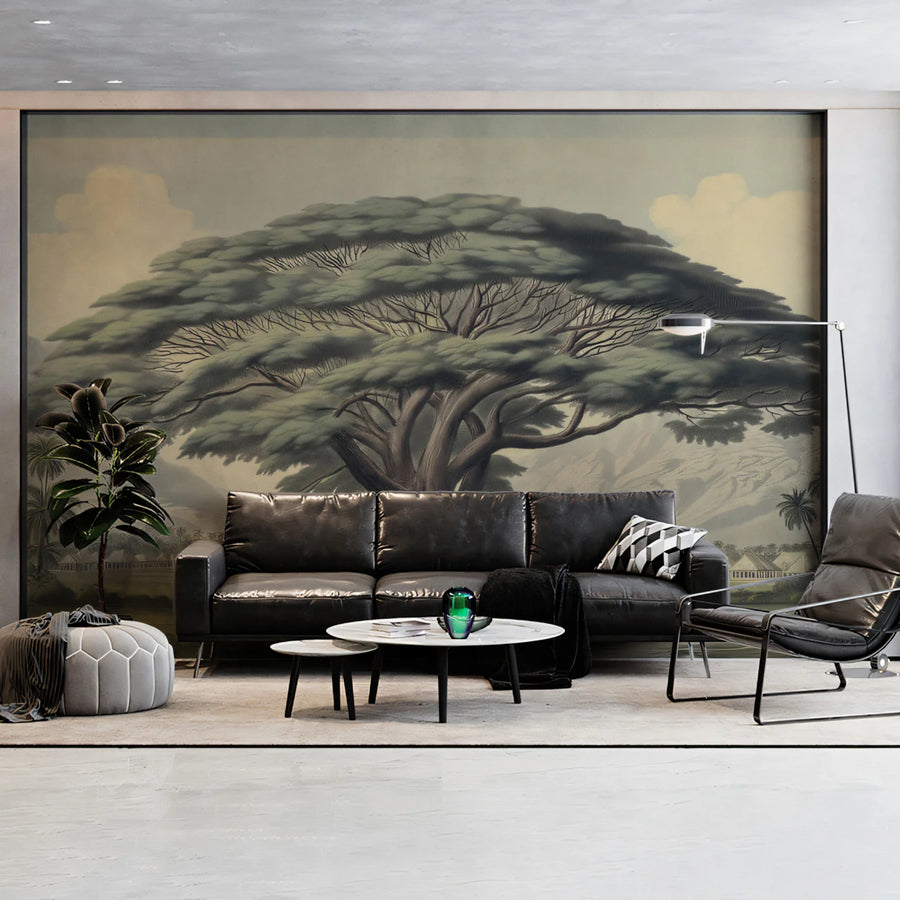 Ancient Banyan Tree Mural Wallpaper — Vintage Landscape Art Mural Wallpaper