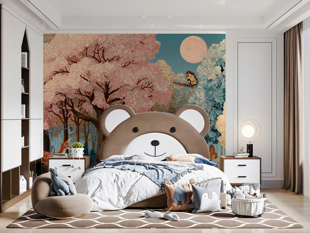 Enchanted Woodland Mural Wallpaper with Moonlit Animals Mural Wallpaper - pure wallpaper artwork