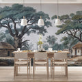 Colonial Tropical Village Mural Wallpaper — Vintage Illustration Mural Wallpaper - pure wallpaper artwork