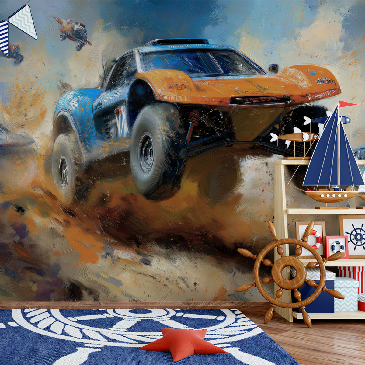 Off-Road Rally Racing Mural Wallpaper — Impressionist Oil Style Mural Wallpaper - pure wallpaper artwork
