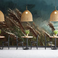 Wind Swept Pampas Grass Mural Wallpaper — Impressionistic Coastal Art Mural Wallpaper - pure wallpaper artwork
