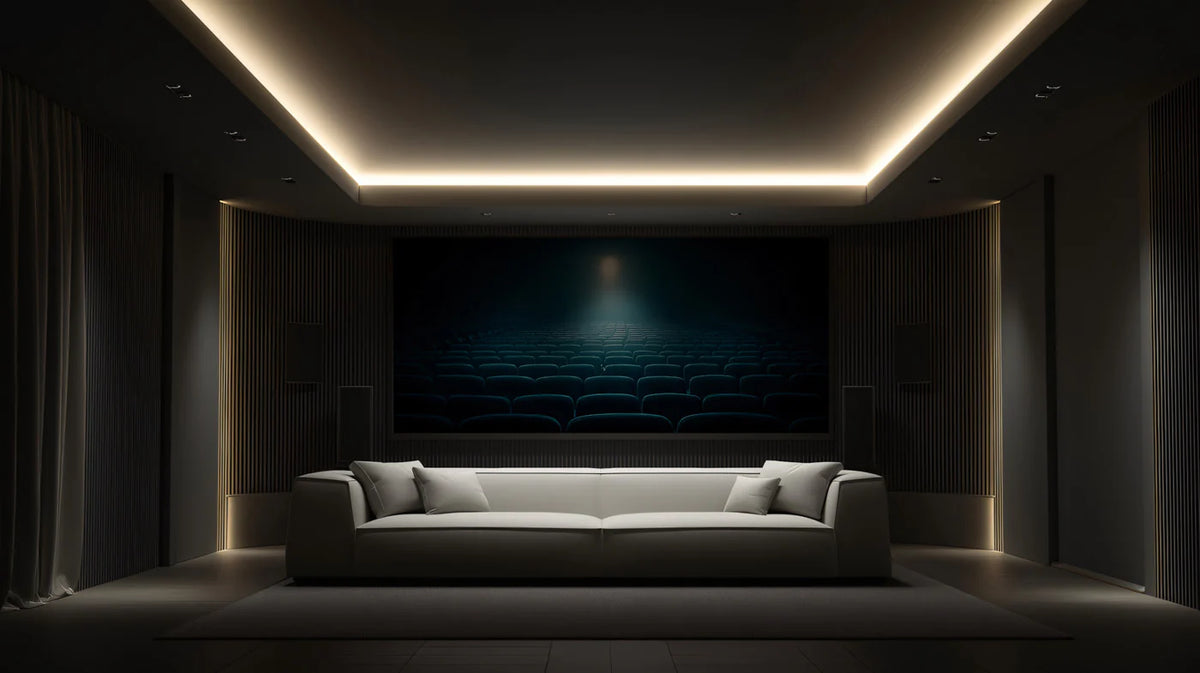 Empty Cinema Seating Mural Wallpaper — Moody Spotlight Perspective Mural Wallpaper - pure wallpaper artwork