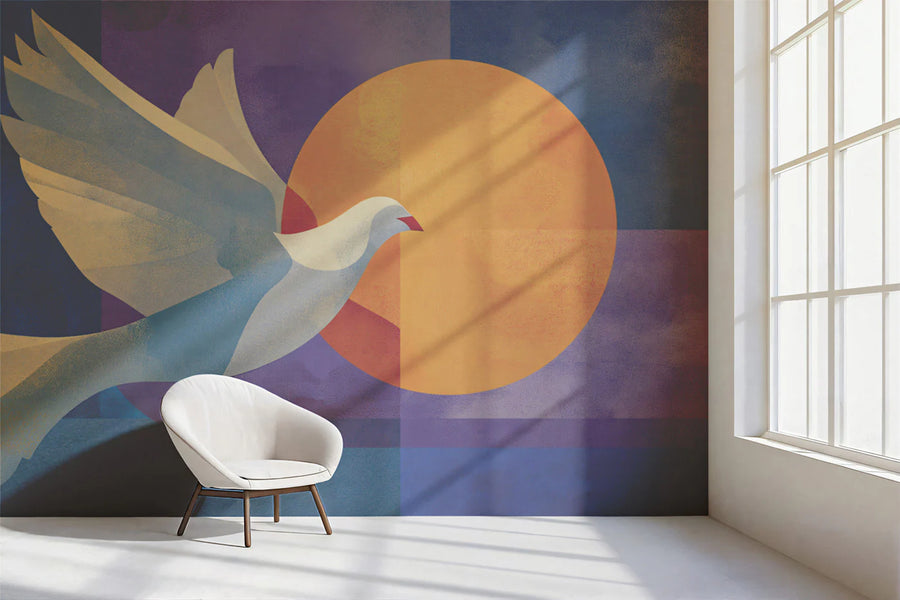 Dove of Peace Geometric Mural Wallpaper — Symbolic Modern Art Mural Wallpaper