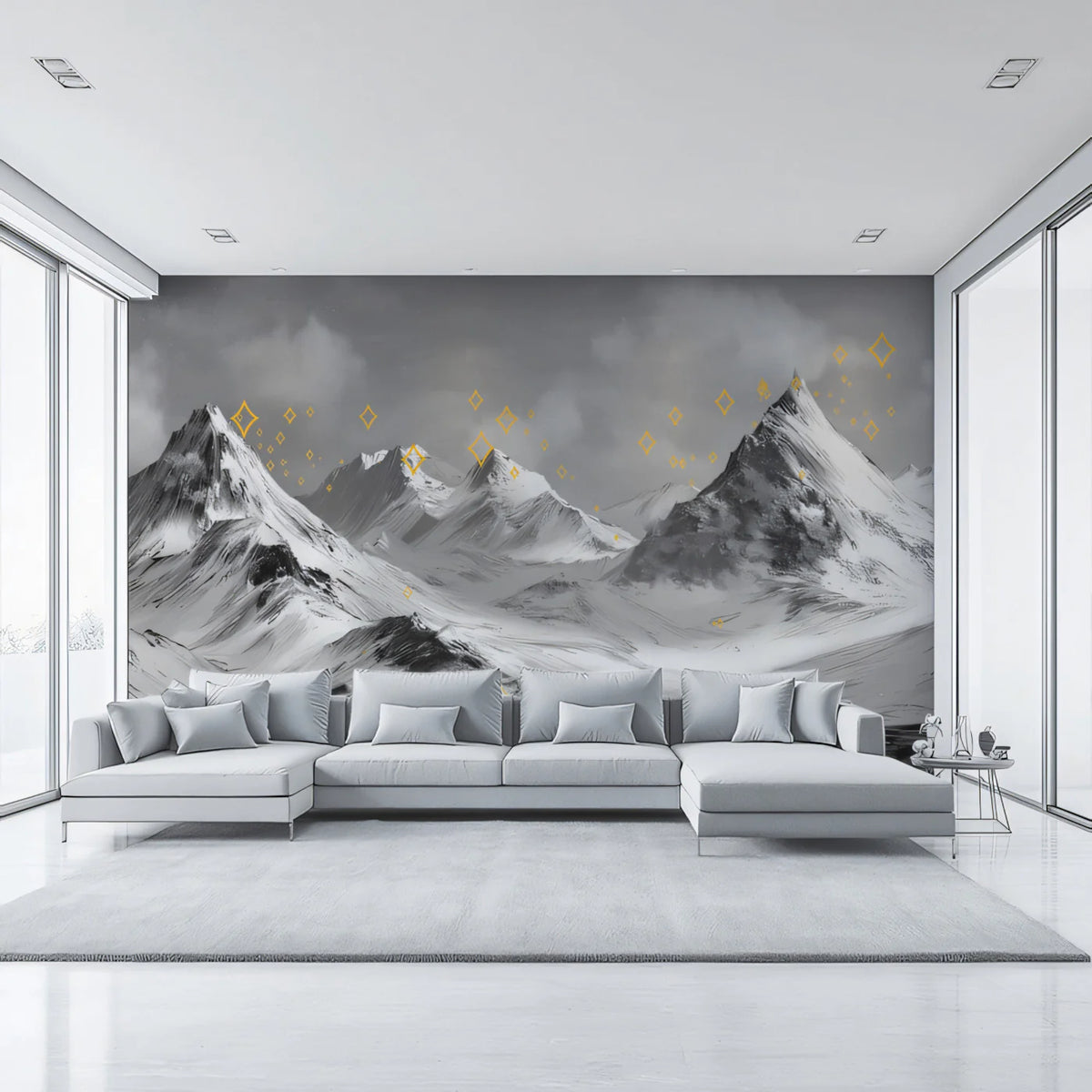 Starry Mountain Landscape Mural Wallpaper — Monochrome Artistic Decor Mural Wallpaper - pure wallpaper artwork