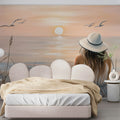 Coastal Sunset Dream Mural Wallpaper — Soft Painted Beach Landscape Mural Wallpaper - pure wallpaper artwork
