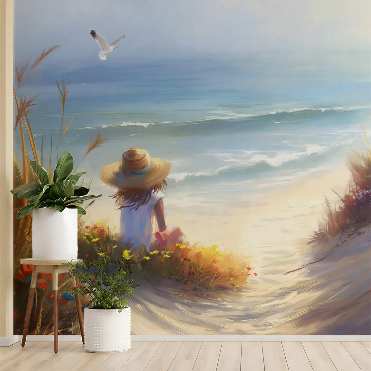 Coastal Dune Landscape Mural Wallpaper — Oil Painting Art Style Mural Wallpaper - pure wallpaper artwork