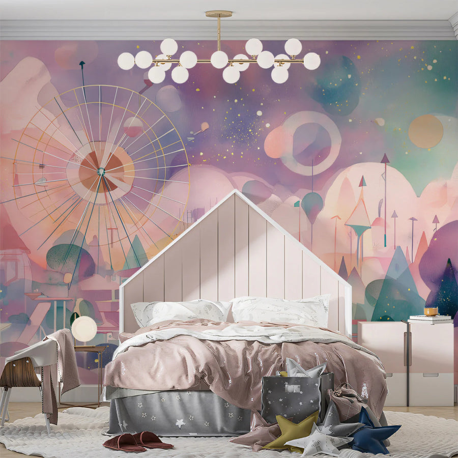 Abstract Celestial Fairground Mural - Dreamy Pastel Galaxy Wall Decor Mural Wallpaper