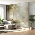 Misty Morning Deer Forest Mural Wallpaper — Impressionistic Nature Mural Wallpaper - pure wallpaper artwork