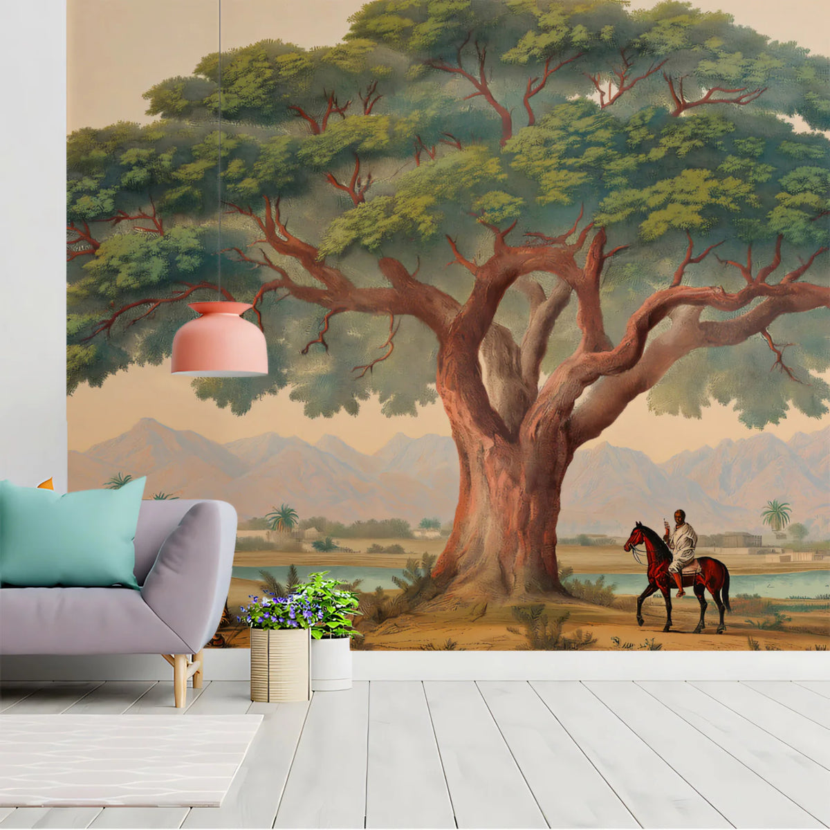 Vintage Acacia Tree Savanna Landscape Mural Wallpaper - pure wallpaper artwork