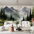 Alpine Mist Mountain Landscape Mural Wallpaper —Oil Painting Style Mural Wallpaper - pure wallpaper artwork