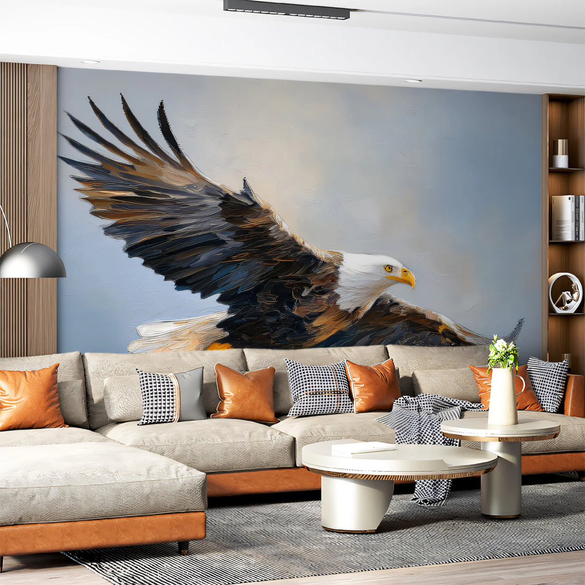 Soaring Bald Eagle Mural Wallpaper — Expressive Oil Painting Style Mural Wallpaper - pure wallpaper artwork