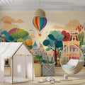 Main Street Parade Mural Wallpaper — Whimsical Retro Cartoon City Mural Wallpaper - pure wallpaper artwork
