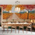 Autumn Pathway Impressionist Mural — Vibrant Seasonal Tree Decor Mural Wallpaper - pure wallpaper artwork