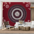 Burgundy Mandala & Chrysanthemum Mural — Traditional Wall Art Mural Wallpaper - pure wallpaper artwork
