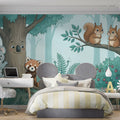 Friendly Woodland Animals Mural Wallpaper — Whimsical Forest Scene Mural Wallpaper - pure wallpaper artwork