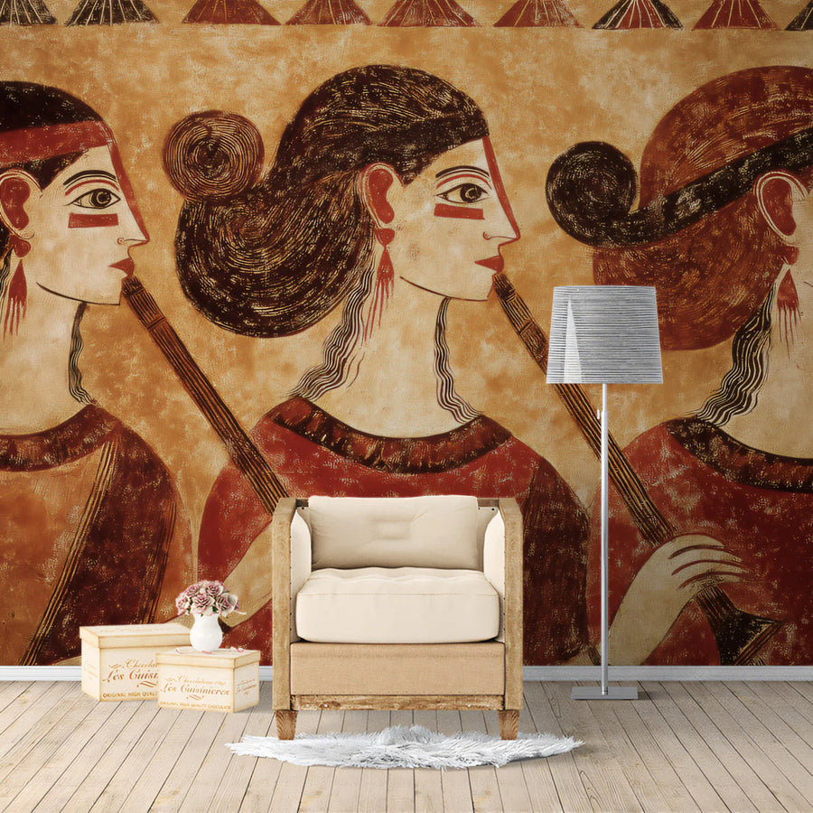 Ancient Egyptian Musicians Mural Wallpaper — Vintage Cultural Art Mural Wallpaper