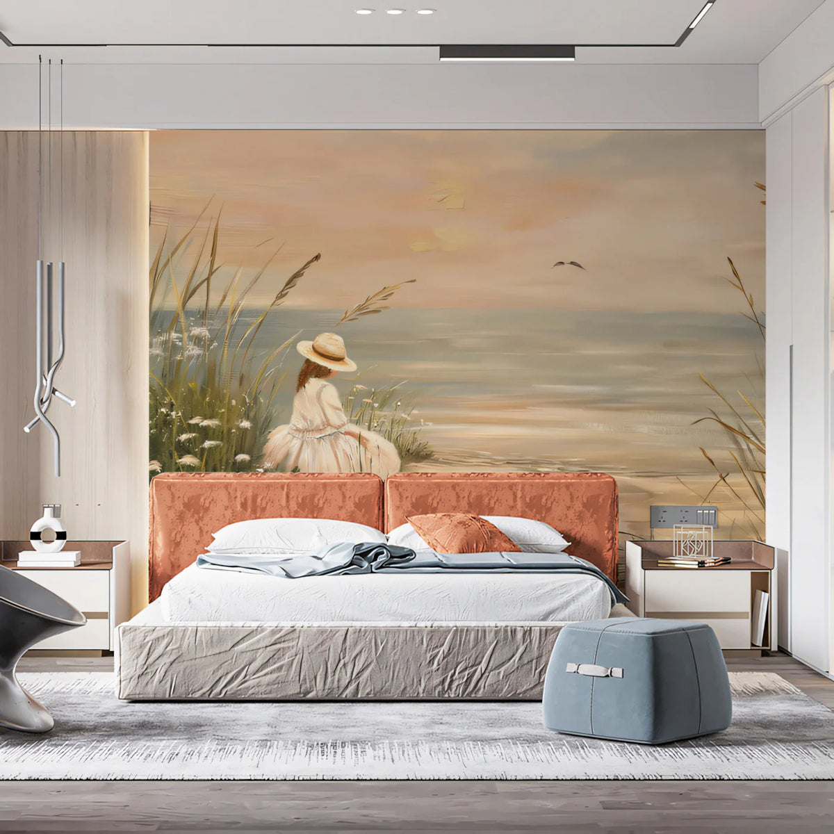 Coastal Dune Sunset Mural Wallpaper — Dreamy Oil Painting Scene Mural Wallpaper - pure wallpaper artwork