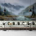 Misty Alpine Valley Mural — Impressionistic Mountain Landscape Mural Wallpaper - pure wallpaper artwork