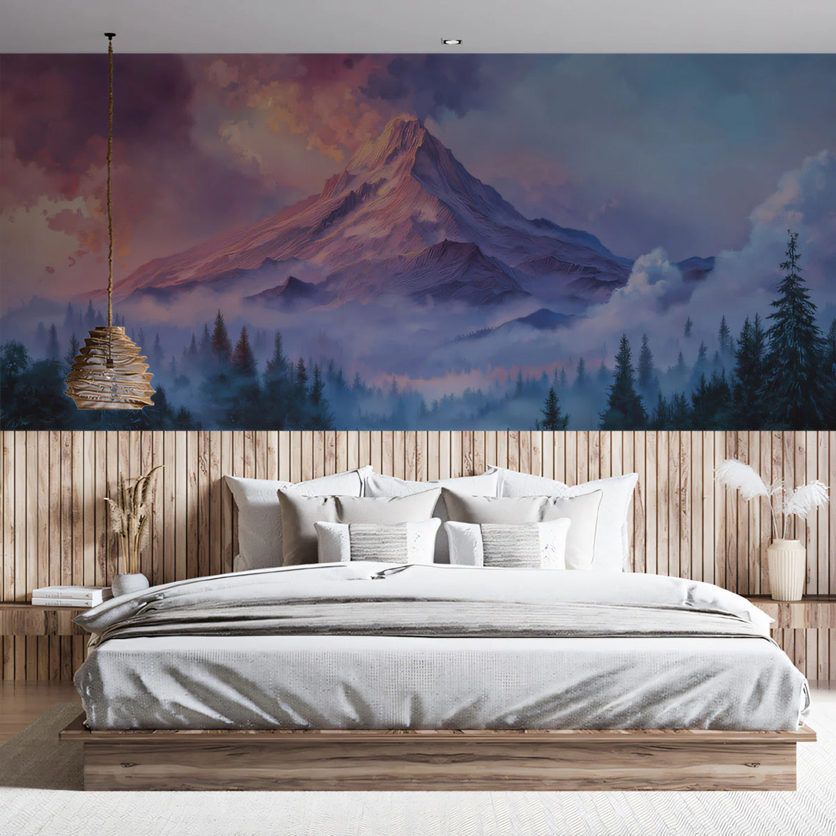 Ethereal Alpine Sunset Mural Wallpaper — Impressionistic Mountain Mural Wallpaper - pure wallpaper artwork