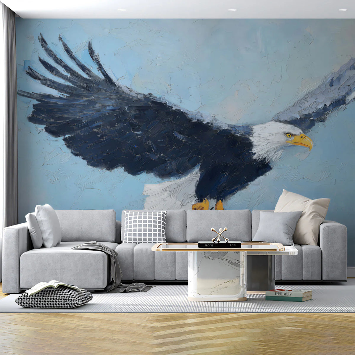 Soaring Bald Eagle Mural Wallpaper — Impasto Oil Painting Style Mural Wallpaper - pure wallpaper artwork