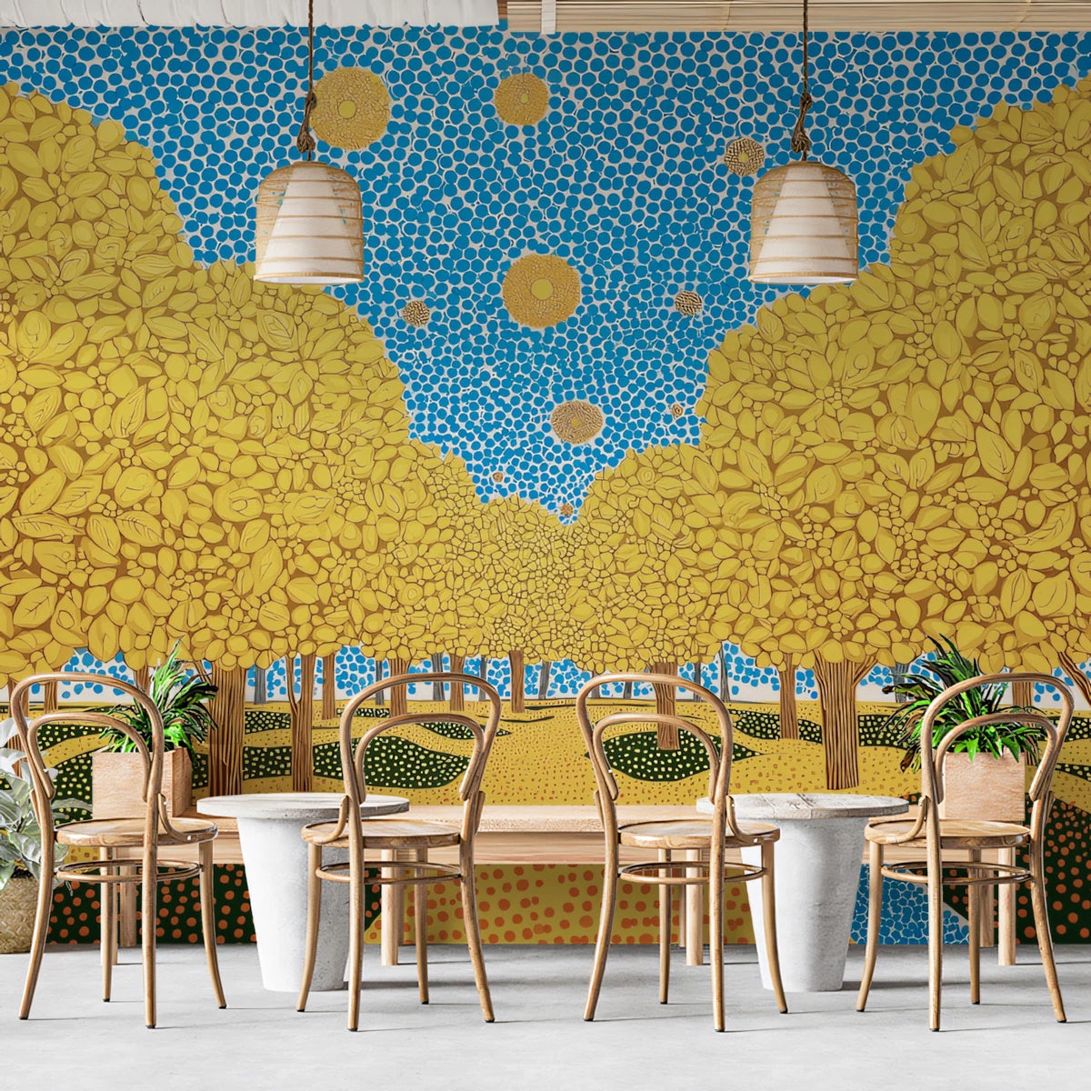 Golden Autumn Forest Mural Wallpaper — Modern Impressionist Landscape Mural Wallpaper - pure wallpaper artwork