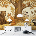 Autumn Woodland Friends Mural Wallpaper — Whimsical Storybook Scene Mural Wallpaper - pure wallpaper artwork