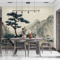 Zen Mountain Pine Mural Wallpaper — Traditional Landscape Art Mural Wallpaper - pure wallpaper artwork
