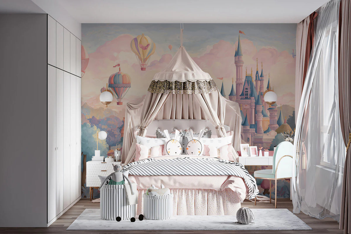 Fantasy Castle and Fairground Mural Wallpaper — Whimsical Decor Mural Wallpaper - pure wallpaper artwork