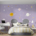 Celestial Galaxy Mural Wallpaper — Whimsical Lavender Space Design Mural Wallpaper - pure wallpaper artwork