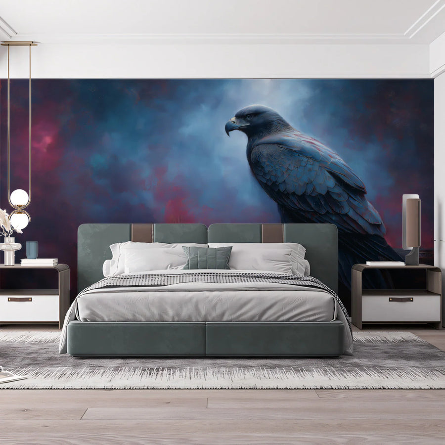 Midnight Eagle Wildlife Mural Wallpaper — Painterly Moody Decor Mural Wallpaper